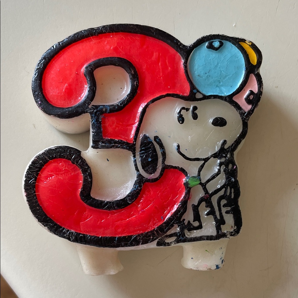 Snoopy, Vintage Red Number 3 birthday Candle. 1989’s